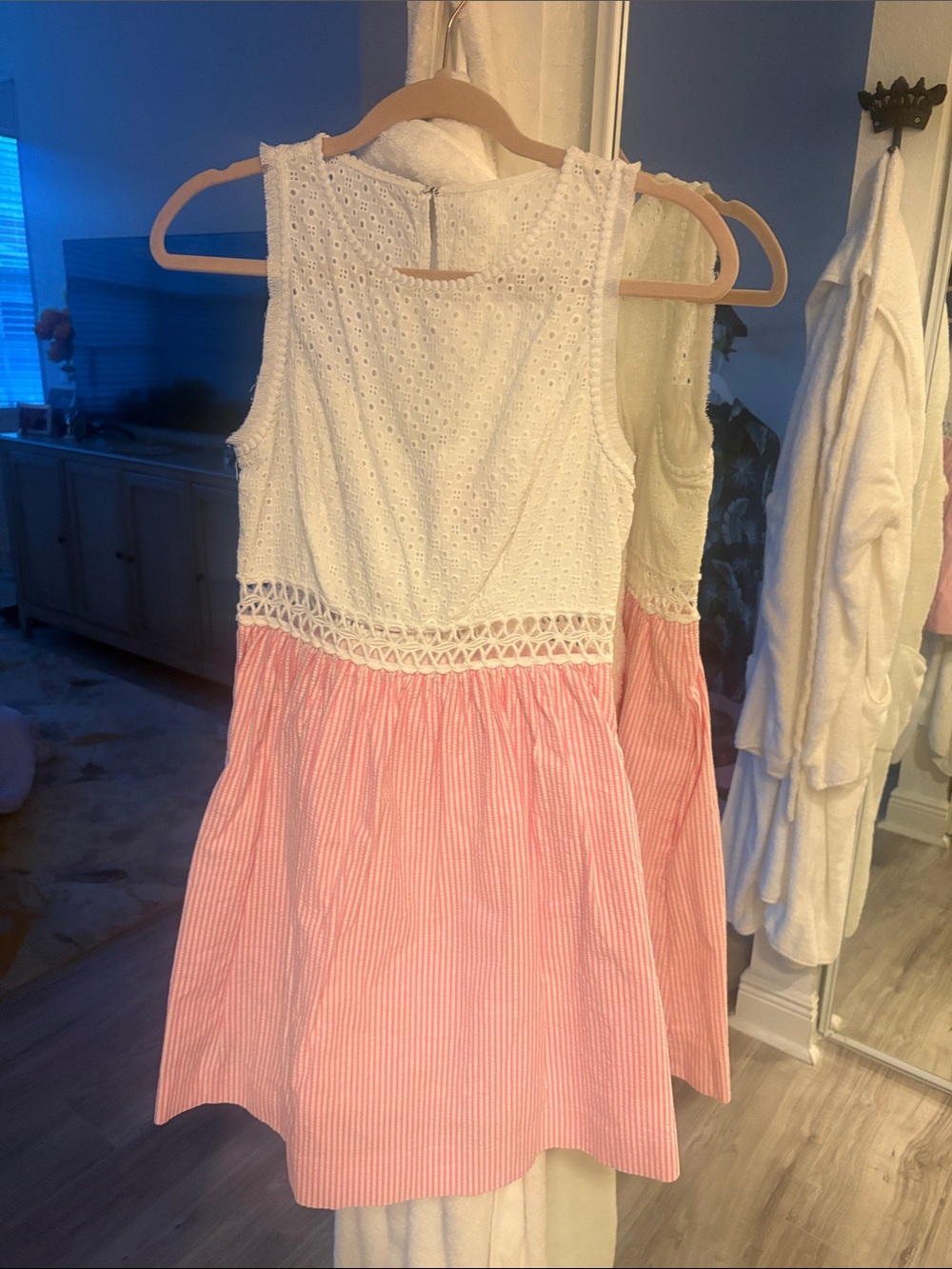 Lilly Pulitzer White Eyelet Bodice Pink Striped Skirt Dress